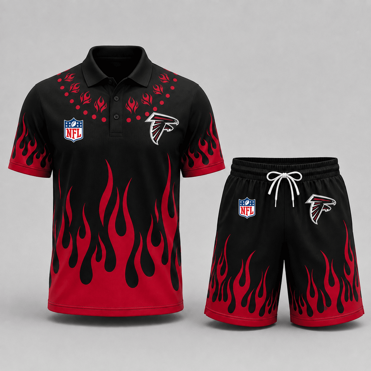 ATL Premium NFL Flame Performance Polo Shirt & Shorts Set