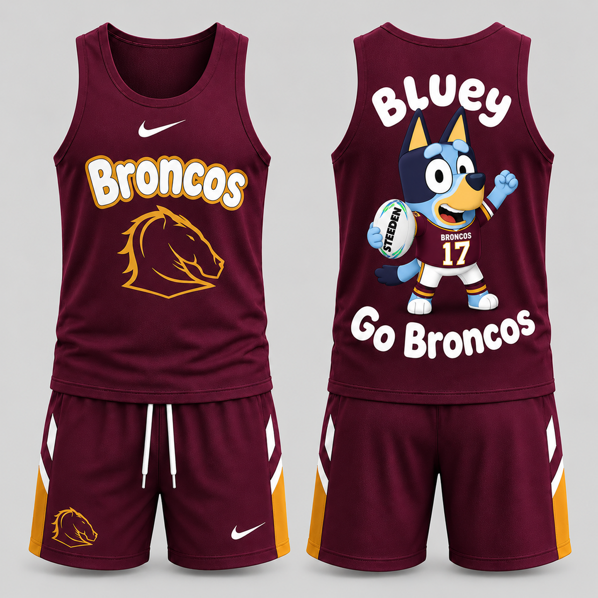 BRI Premium NRL Game Day Cartoon Character Sleeveless Tank Top & Shorts Set