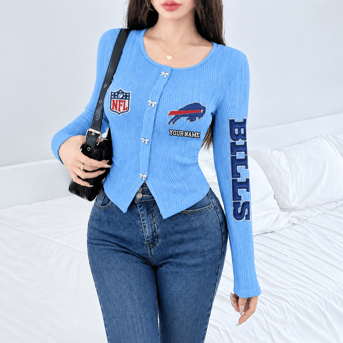 BUF x NFL Women's Long Sleeve Button Front Cardigan