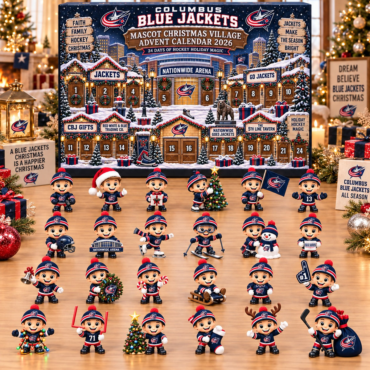 CBJ x NHL Mascot Christmas Village Advent Calendar Blink Box