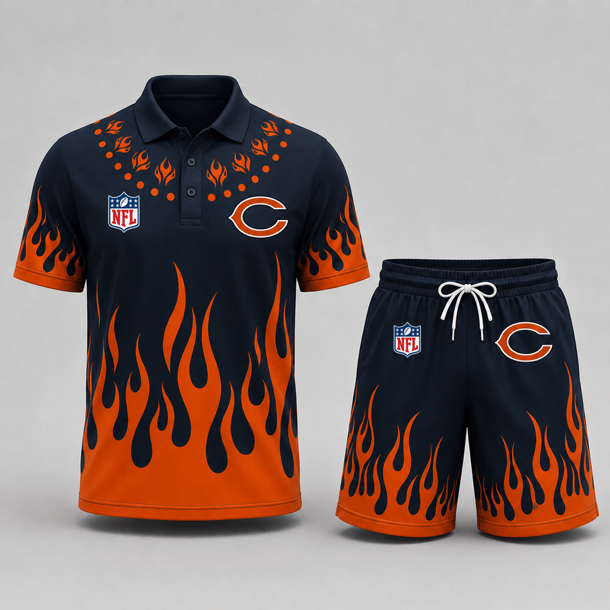 CHI Premium NFL Flame Performance Polo Shirt & Shorts Set