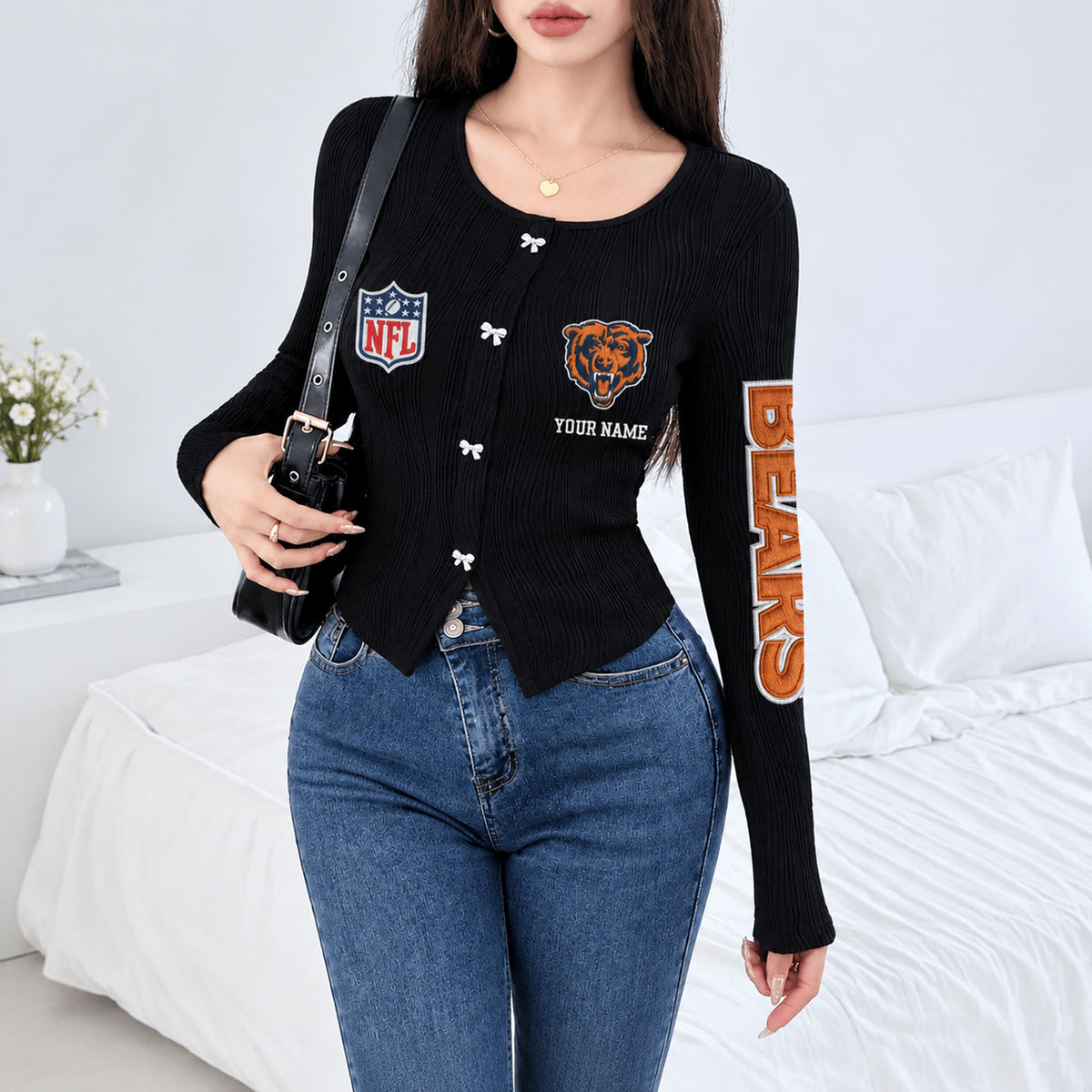 CHI x NFL Women's Long Sleeve Button Front Cardigan