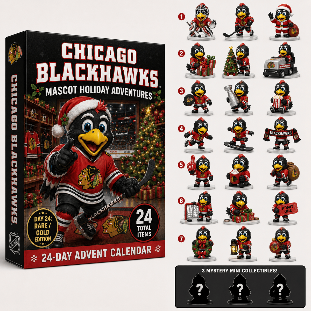 CHI x NHL Premium 24 Days Of Mascot Holiday Hockey Advent Calendar Personalized Gift For Fan Hockey Men Women - Limited Edition