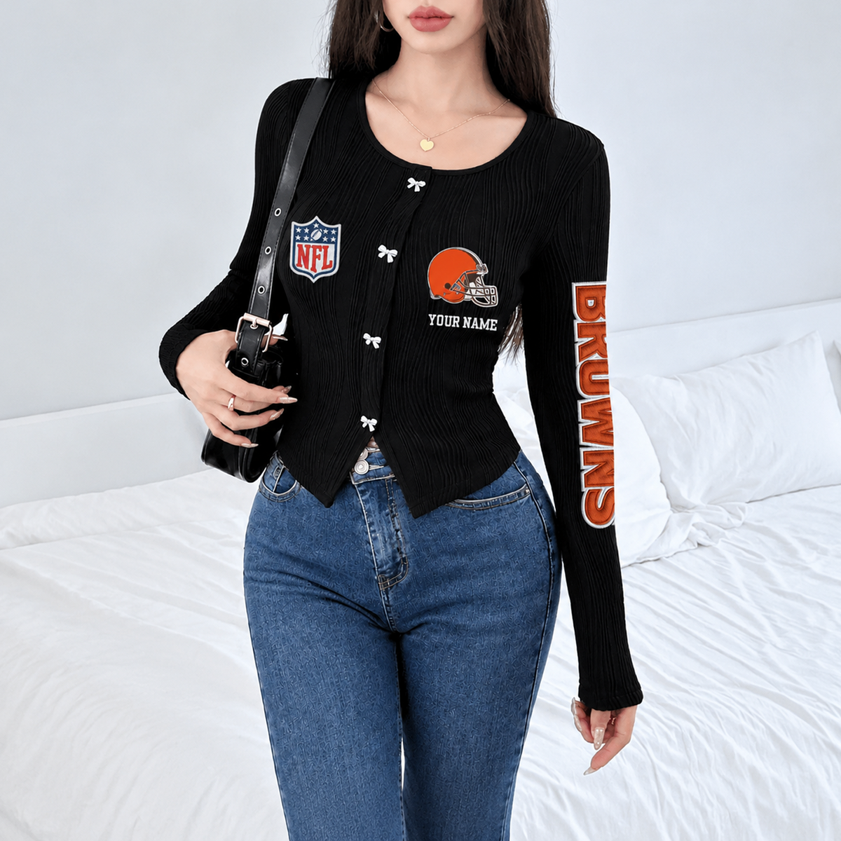 CLE x NFL Women's Long Sleeve Button Front Cardigan