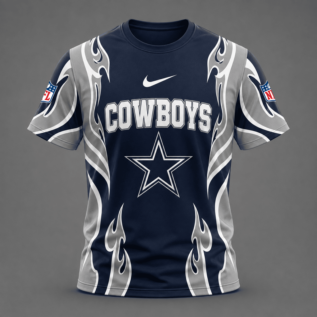 DAL x NFL Premium Football Flame Tribal All Over Print T-Shirt 2208