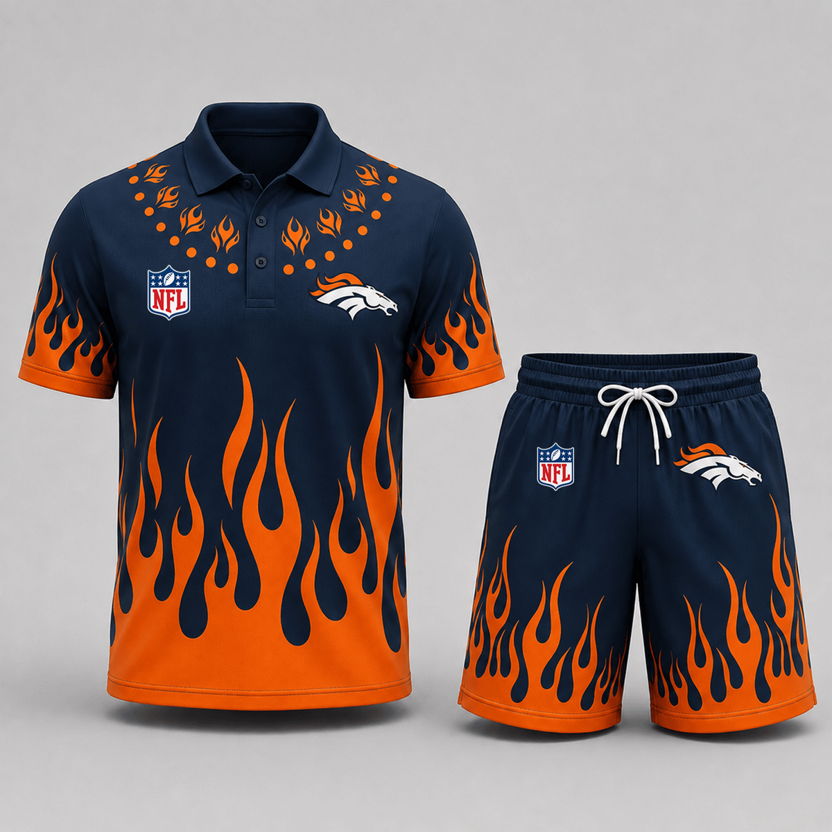 DEN Premium NFL Flame Performance Polo Shirt & Shorts Set