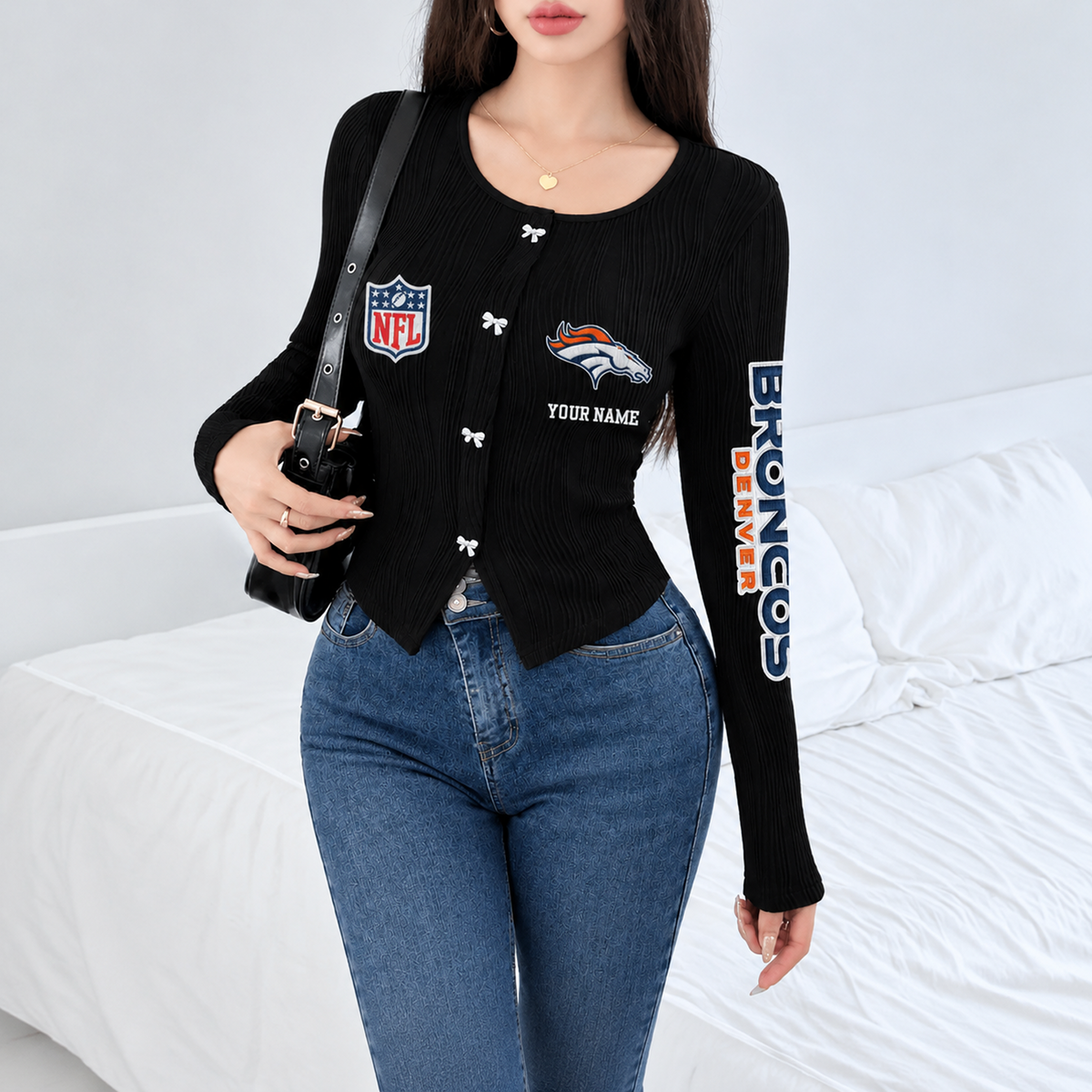 DEN x NFL Women's Long Sleeve Button Front Cardigan