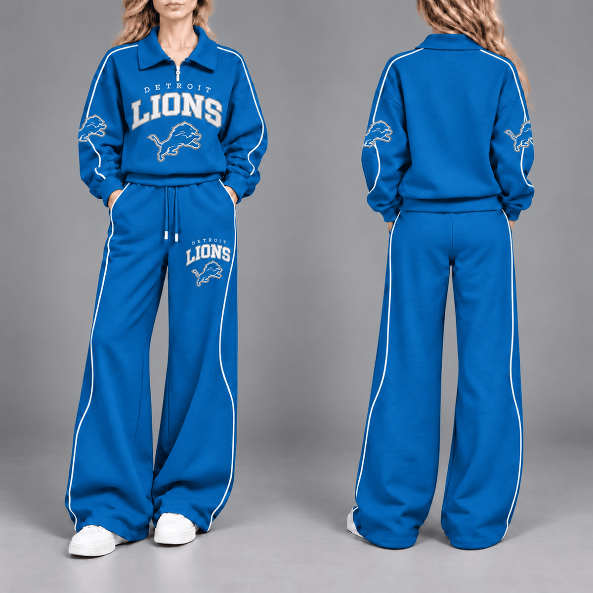 DET Premium NFL Team Pride Contrast Piping Quarter-Zip + Pants