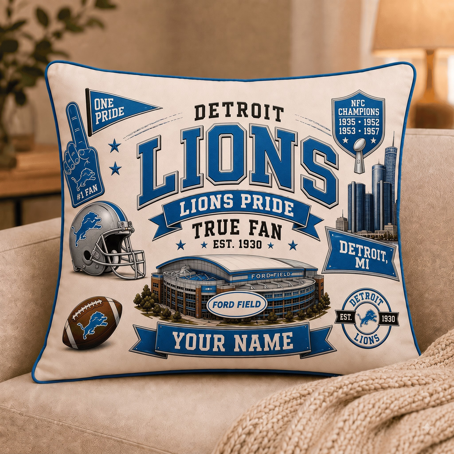 DL x NFL Premium Vintage Pillow Case Personalized Gift For True Fan