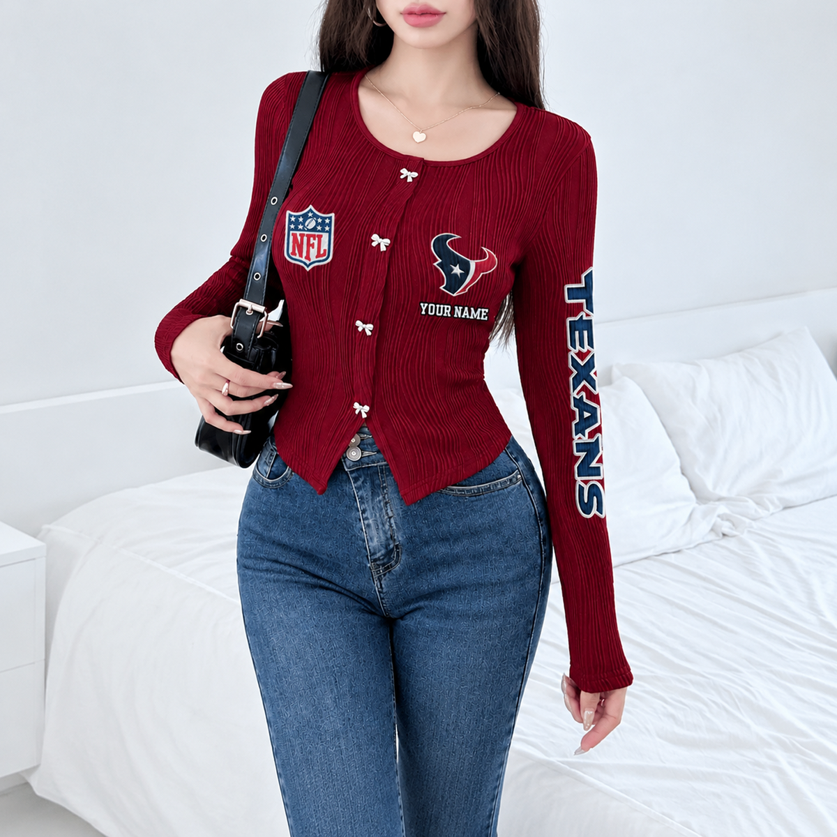 HOU x NFL Women's Long Sleeve Button Front Cardigan