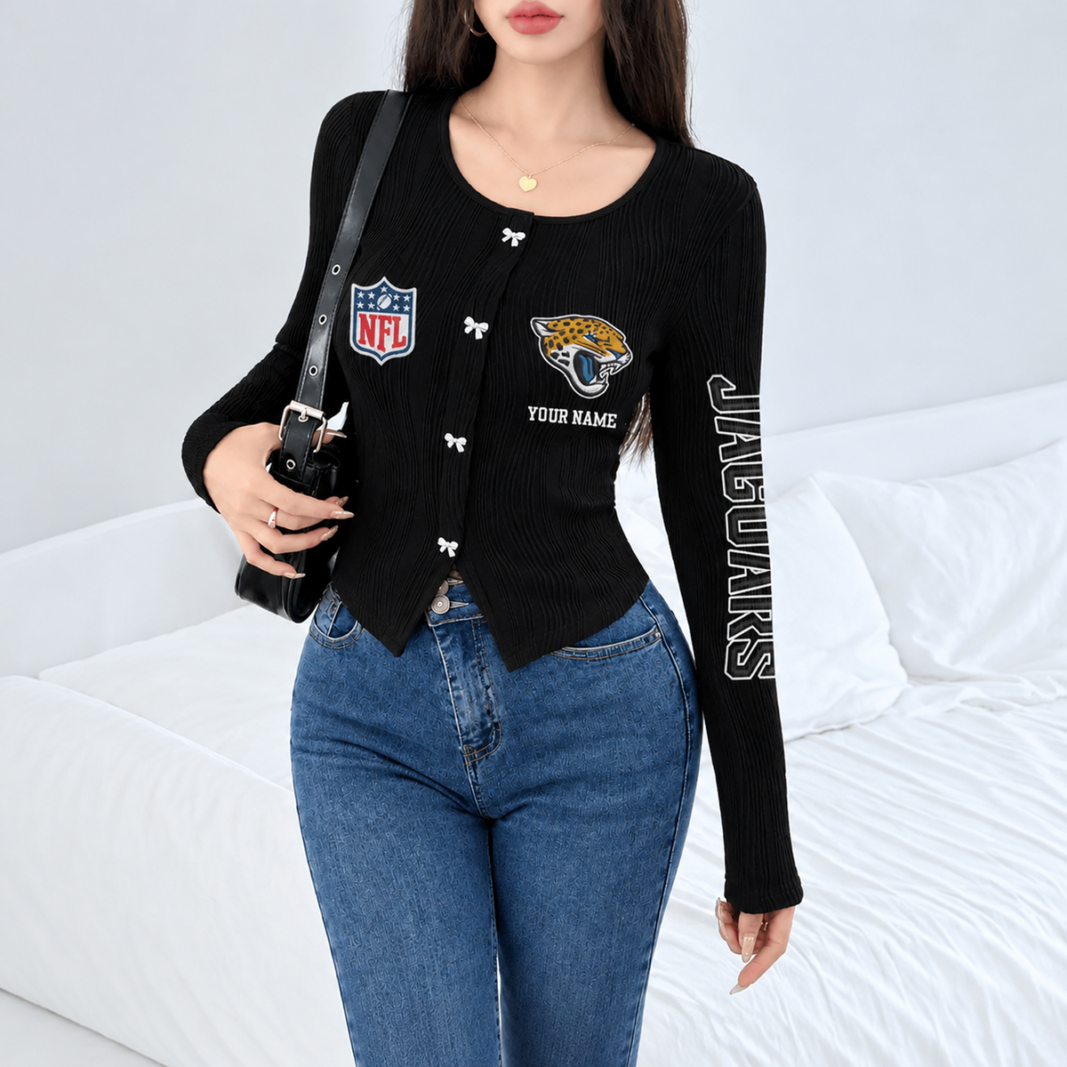 JAC x NFL Women's Long Sleeve Button Front Cardigan