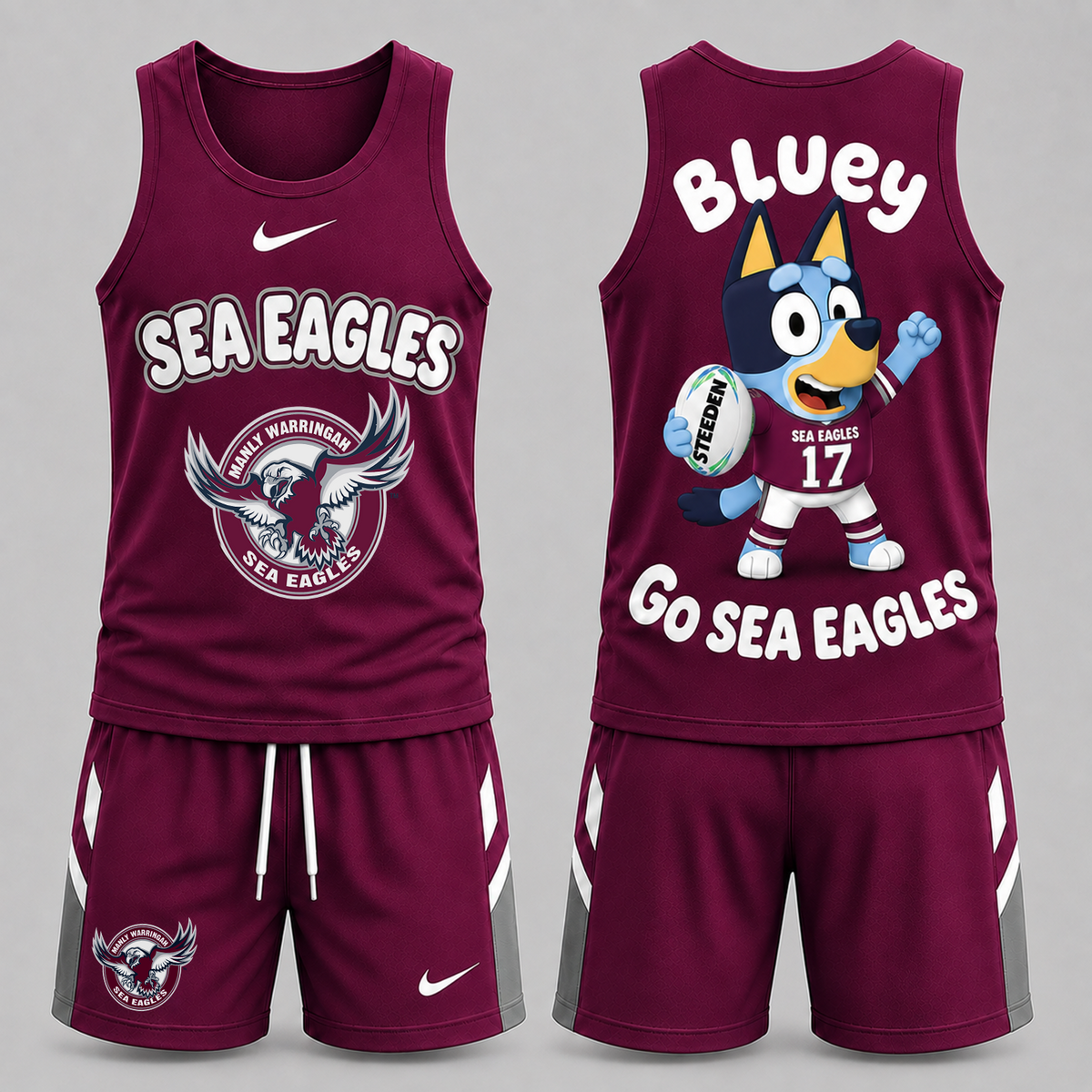 MAN Premium NRL Game Day Cartoon Character Sleeveless Tank Top & Shorts Set