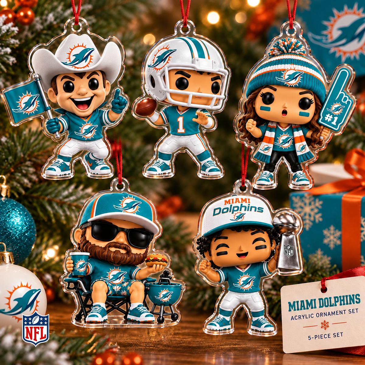 MIA x NFL Christmas KICKOFF Personalized Set 5 Acrylic Ornament
