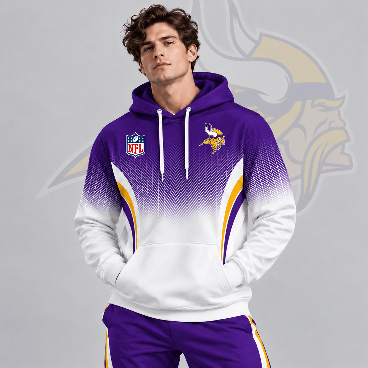 MIN x Premium NFL Gradient Chevron Fade Pullover Hoodie With Team Logo And Contrast Colorblock Athletic Design