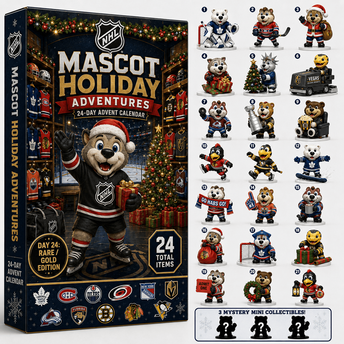 Mix NHL Premium 24 Days Of Mascot Holiday Hockey Advent Calendar Personalized Gift For Fan Hockey Men Women - Limited Edition