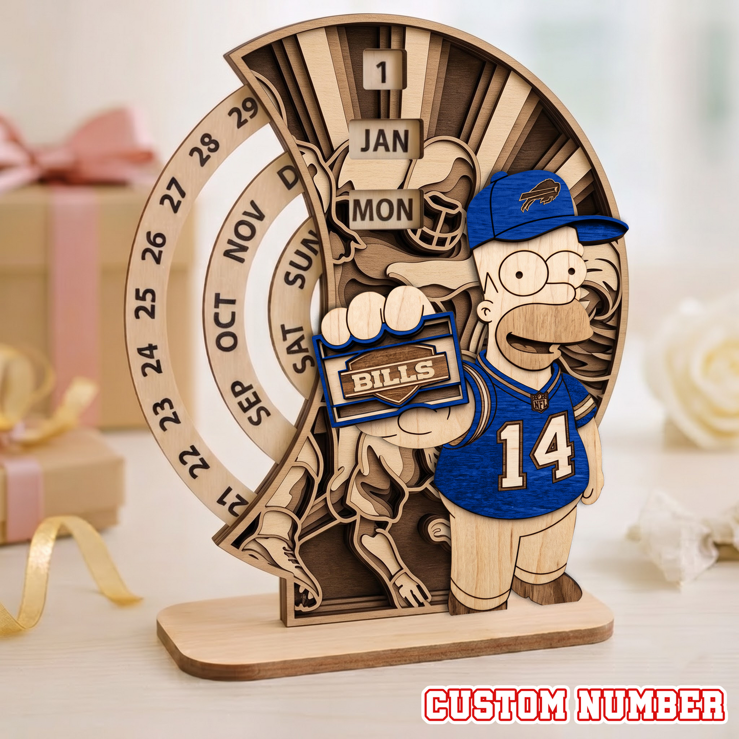 NFL x BUF Custom Number Wooden Perpetual Calendar