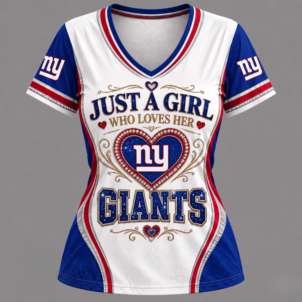 NFL x NYG Just A Girl V-Neck Shirt