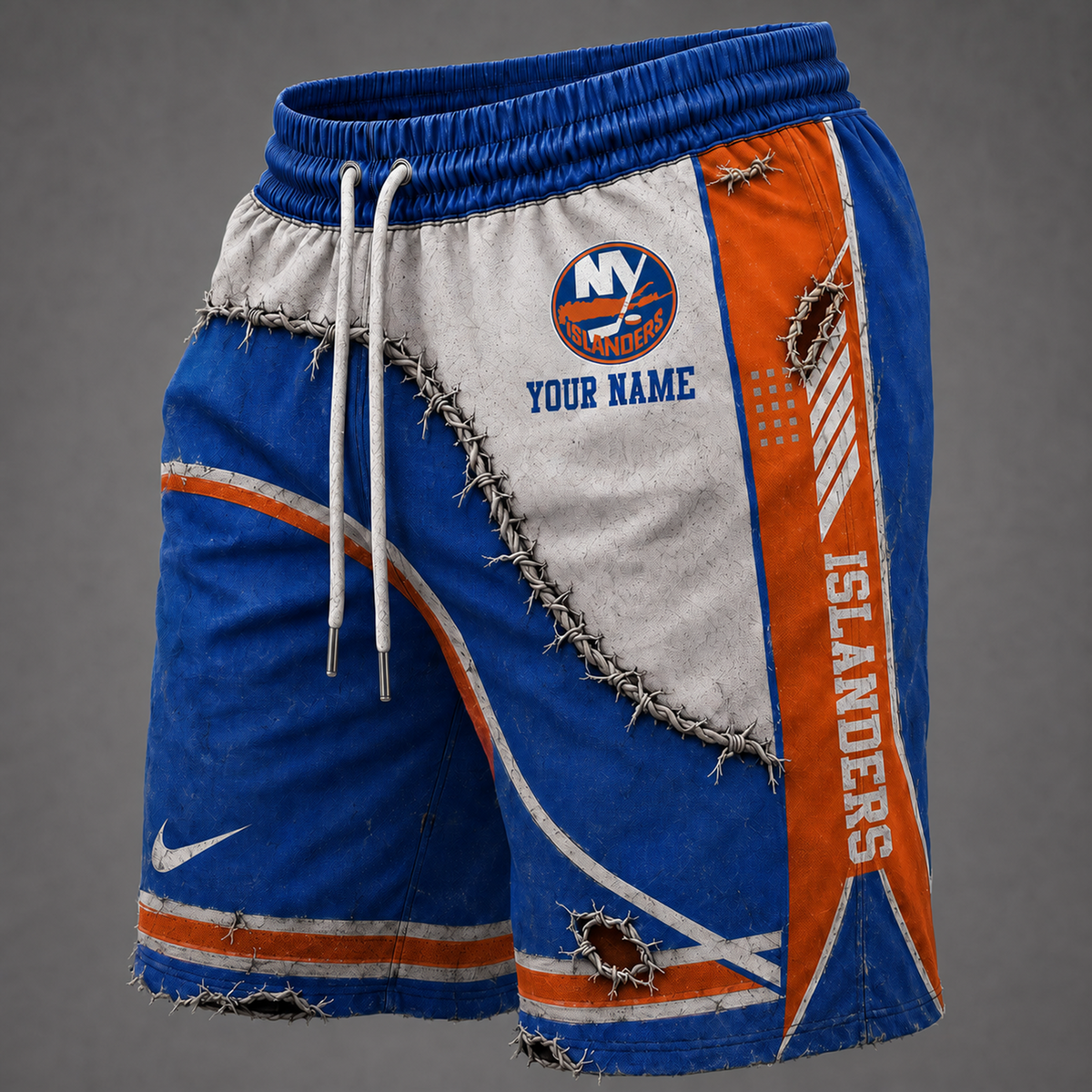 NHL x NYI Distressed Custom Name Shorts