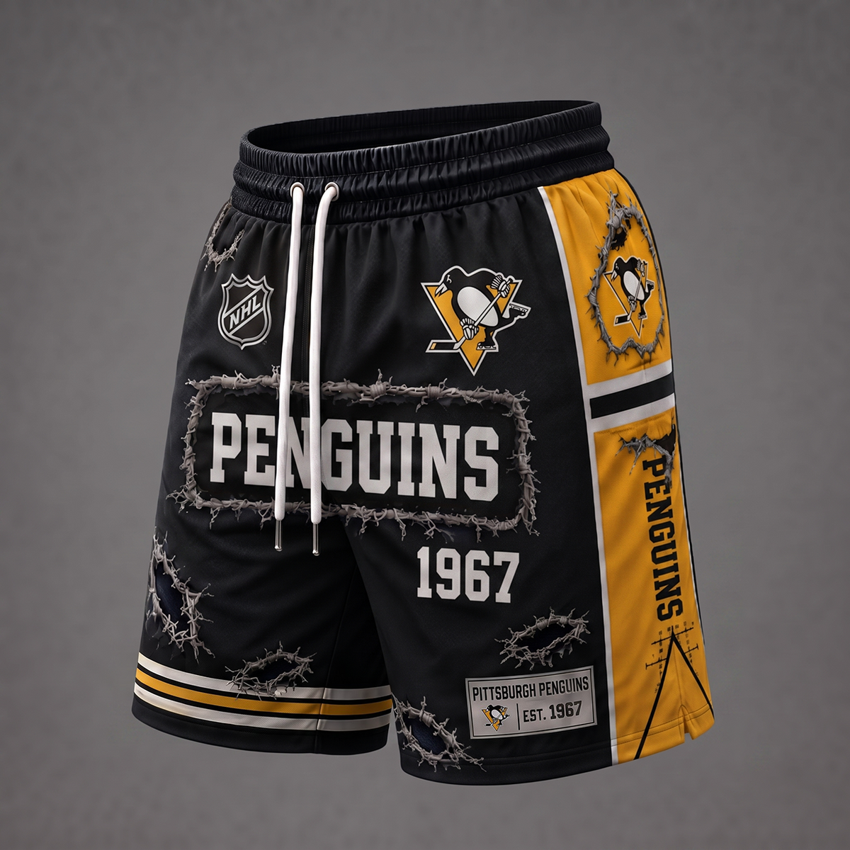 NHL x PIT Distressed Shorts