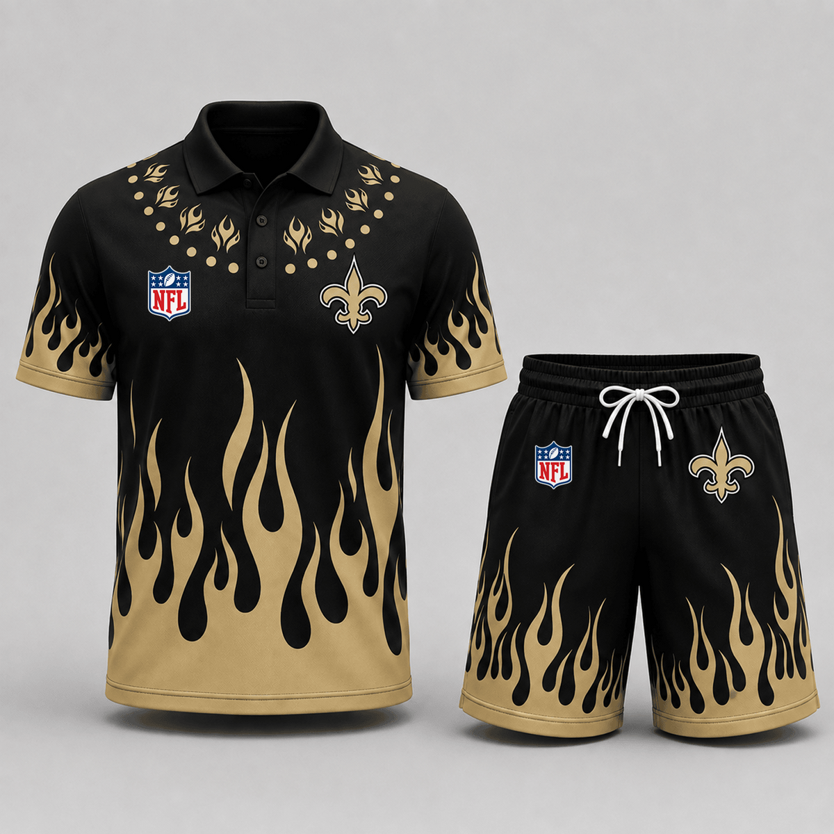 NO Premium NFL Flame Performance Polo Shirt & Shorts Set