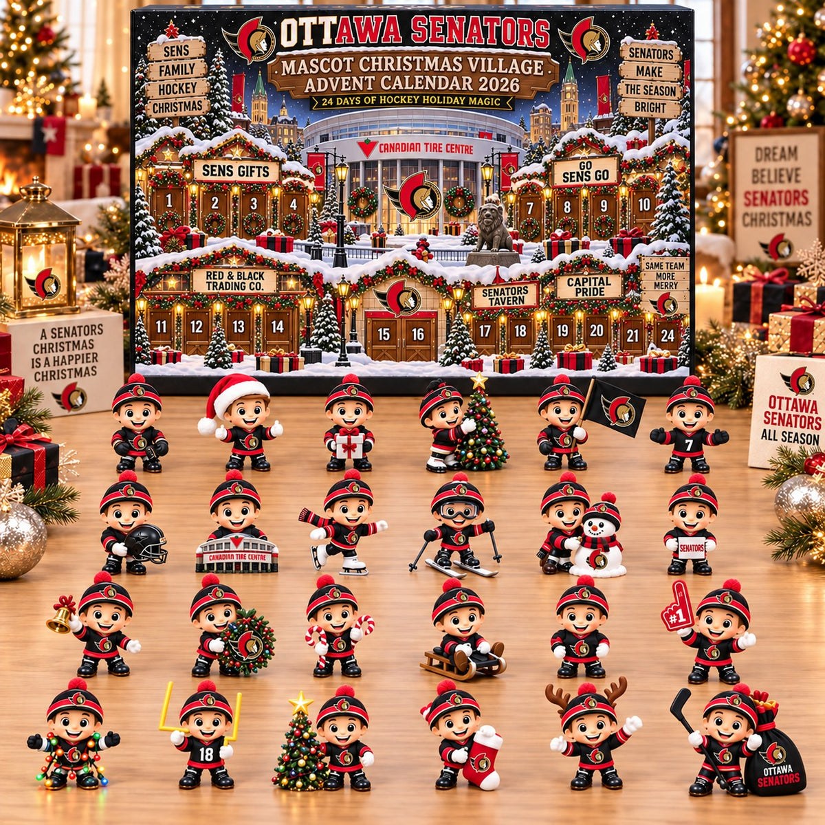 OS x NHL Mascot Christmas Village Advent Calendar Blink Box