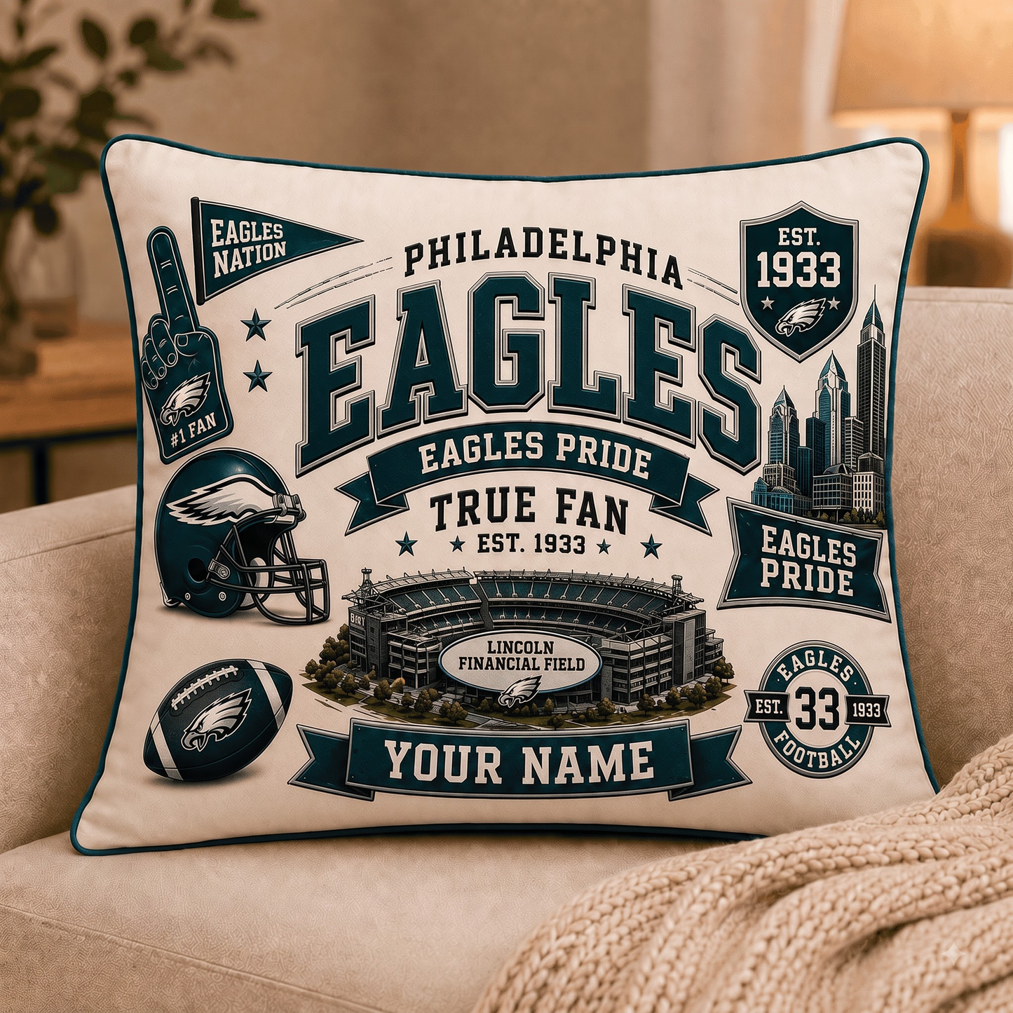 PE x NFL Premium Vintage Pillow Case Personalized Gift For True Fan
