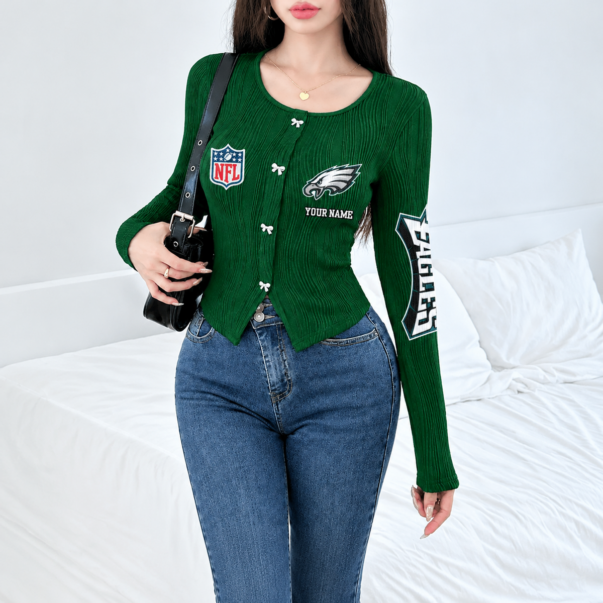 PHI x NFL Women's Long Sleeve Button Front Cardigan