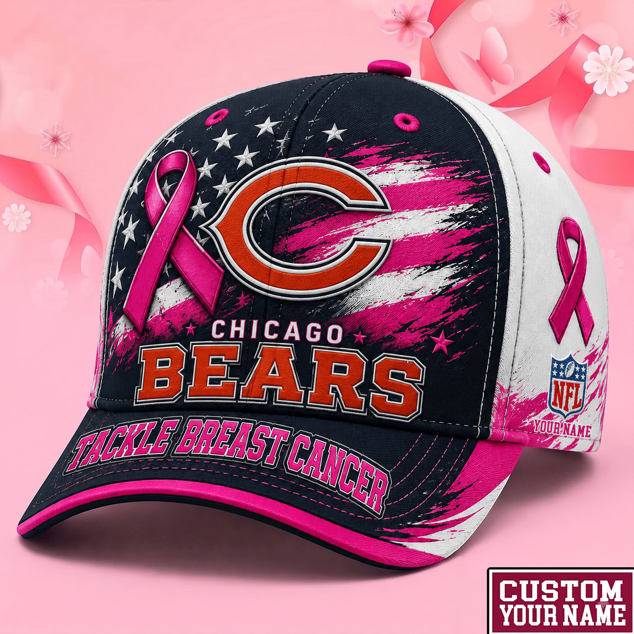 PREMIUM NFL X CHI EXCLUSIVE PERSONALIZED Pink Ribbon Breast Cancer Survior Cap