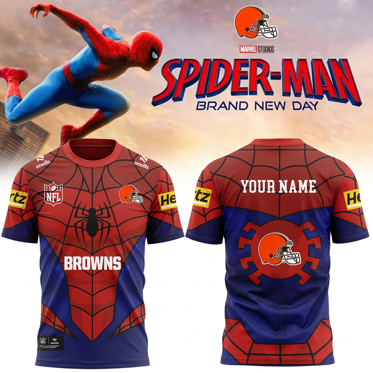 PREMIUM NFL X CLE EXCLUSIVE PERSONALIZED SPIDER-MAN SHIRT