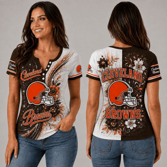 PREMIUM NFL X CLE EXCLUSIVE Personalized FLORAL Women’s Button V-Neck Shirt Gifts For Fan - Limited Edition