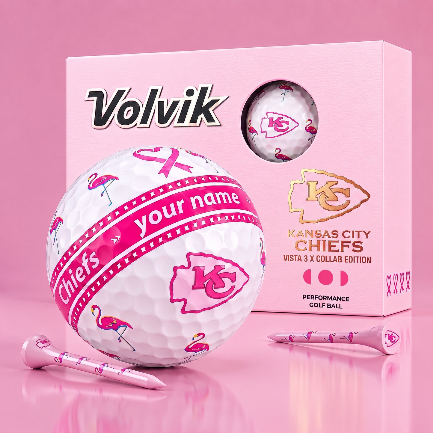 PREMIUM NFL X KCC EXCLUSIVE PERSONALIZED VOLVIK BREAST CANCER GOLF BALL SET LIMITED EDTION