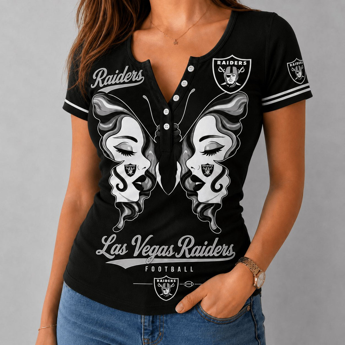 PREMIUM NFL X LV EXCLUSIVE Butterfly Wings Button V-Neck Shirt Limited Edition