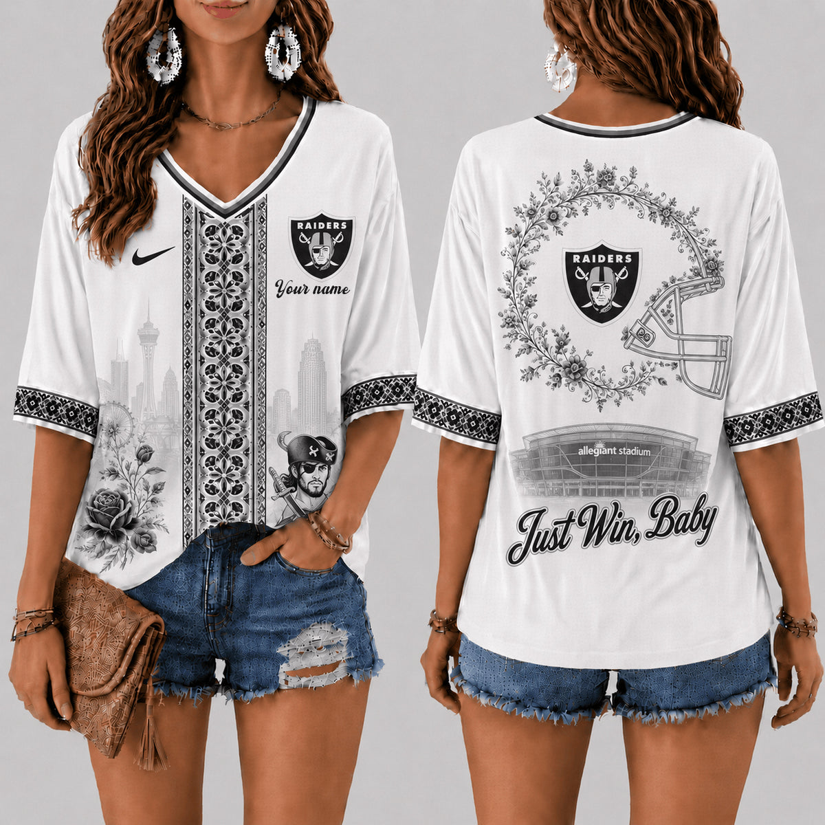 PREMIUM NFL X LV EXCLUSIVE PERSONALIZED Women‘s Floral V-neck Shirt LIMITED EDITION