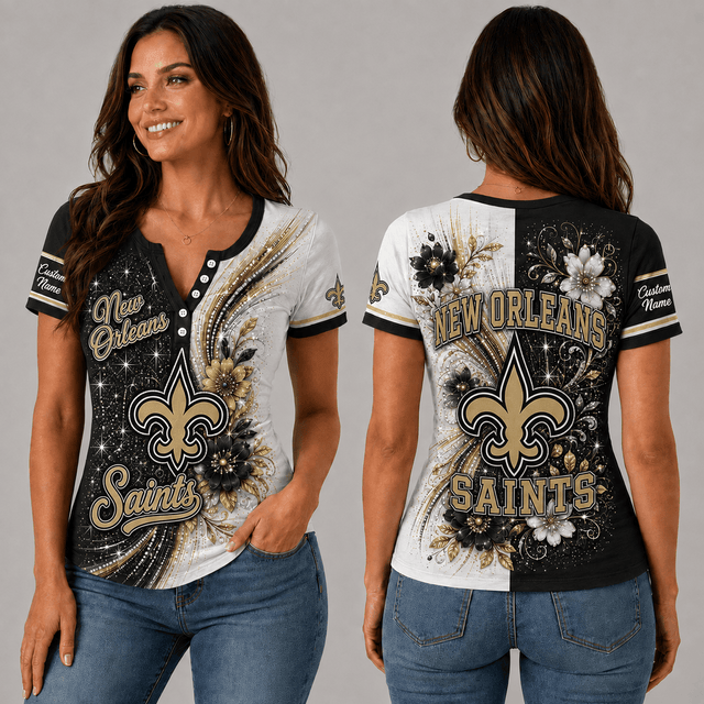 PREMIUM NFL X NOS EXCLUSIVE Personalized FLORAL Women’s Button V-Neck Shirt Gifts For Fan - Limited Edition