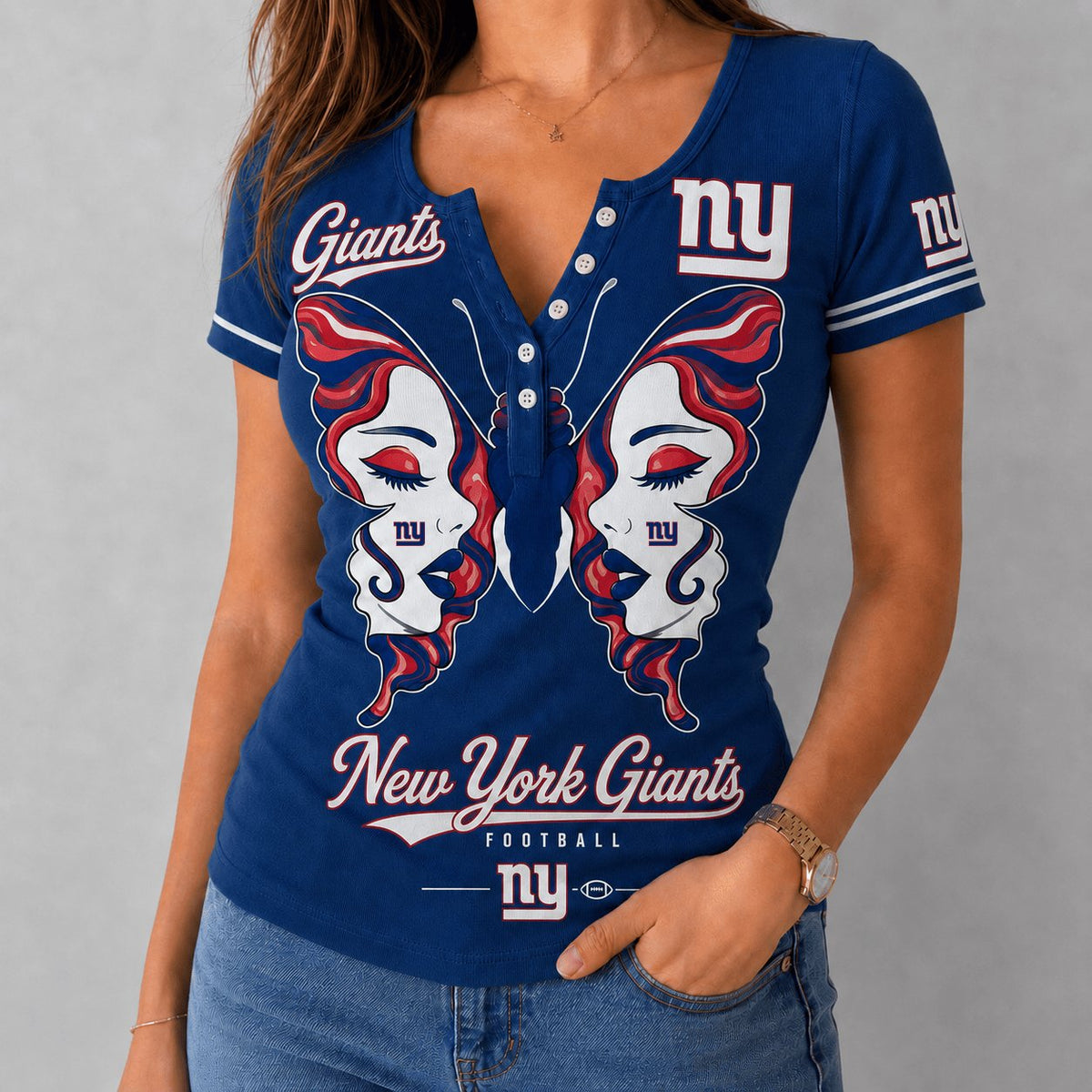 PREMIUM NFL X NYG EXCLUSIVE Butterfly Wings Button V-Neck Shirt Limited Edition