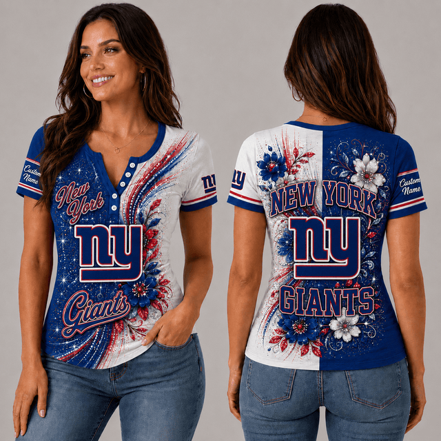 PREMIUM NFL X NYG EXCLUSIVE Personalized FLORAL Women’s Button V-Neck Shirt Gifts For Fan - Limited Edition