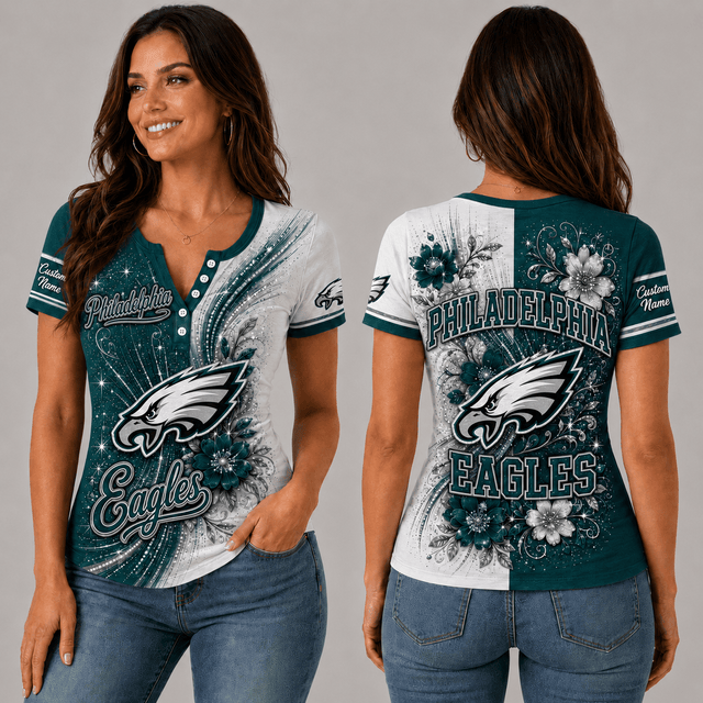 PREMIUM NFL X PE EXCLUSIVE Personalized FLORAL Women’s Button V-Neck Shirt Gifts For Fan - Limited Edition