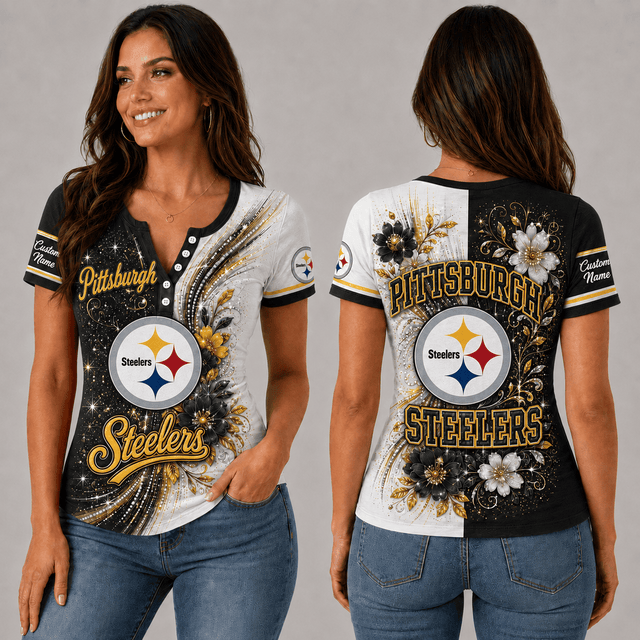 PREMIUM NFL X PS EXCLUSIVE Personalized FLORAL Women’s Button V-Neck Shirt Gifts For Fan - Limited Edition