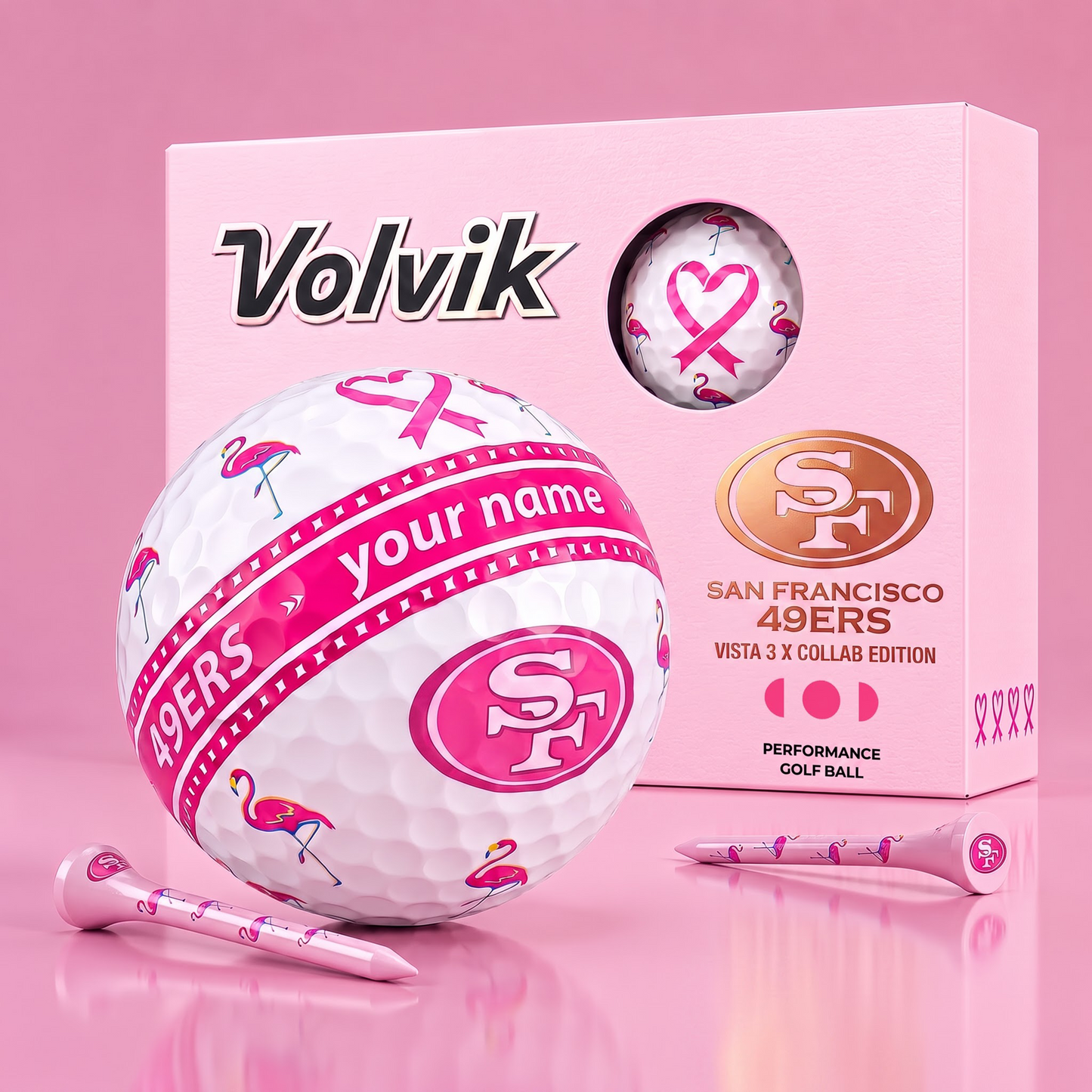 PREMIUM NFL X SF EXCLUSIVE PERSONALIZED VOLVIK BREAST CANCER GOLF BALL SET LIMITED EDTION