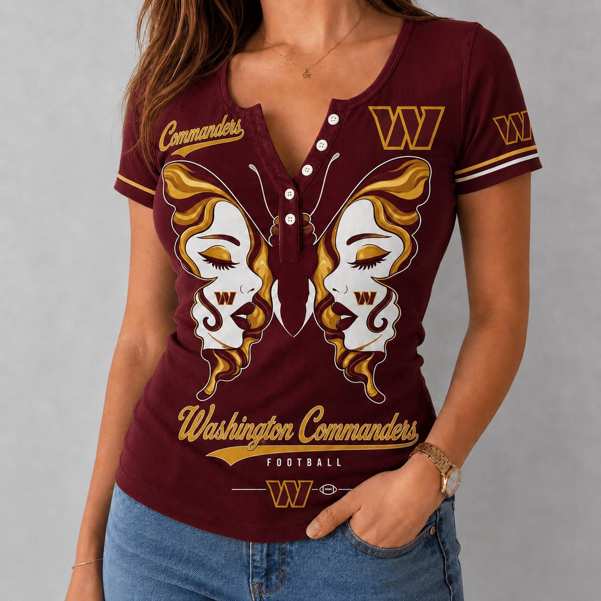 PREMIUM NFL X WAS EXCLUSIVE Butterfly Wings Button V-Neck Shirt Limited Edition