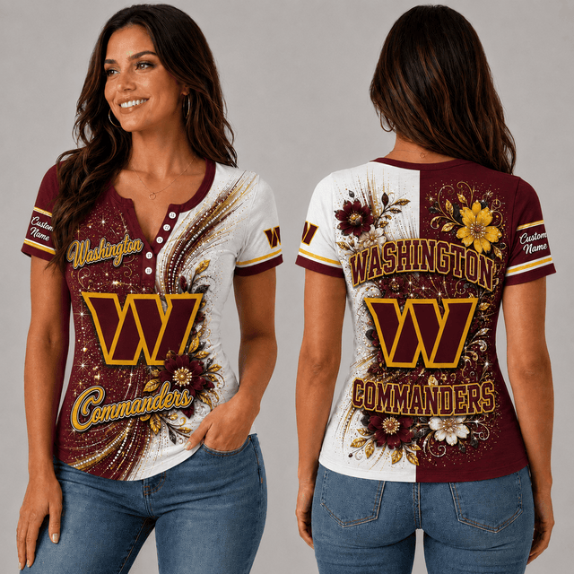PREMIUM NFL X WC EXCLUSIVE Personalized FLORAL Women’s Button V-Neck Shirt Gifts For Fan - Limited Edition