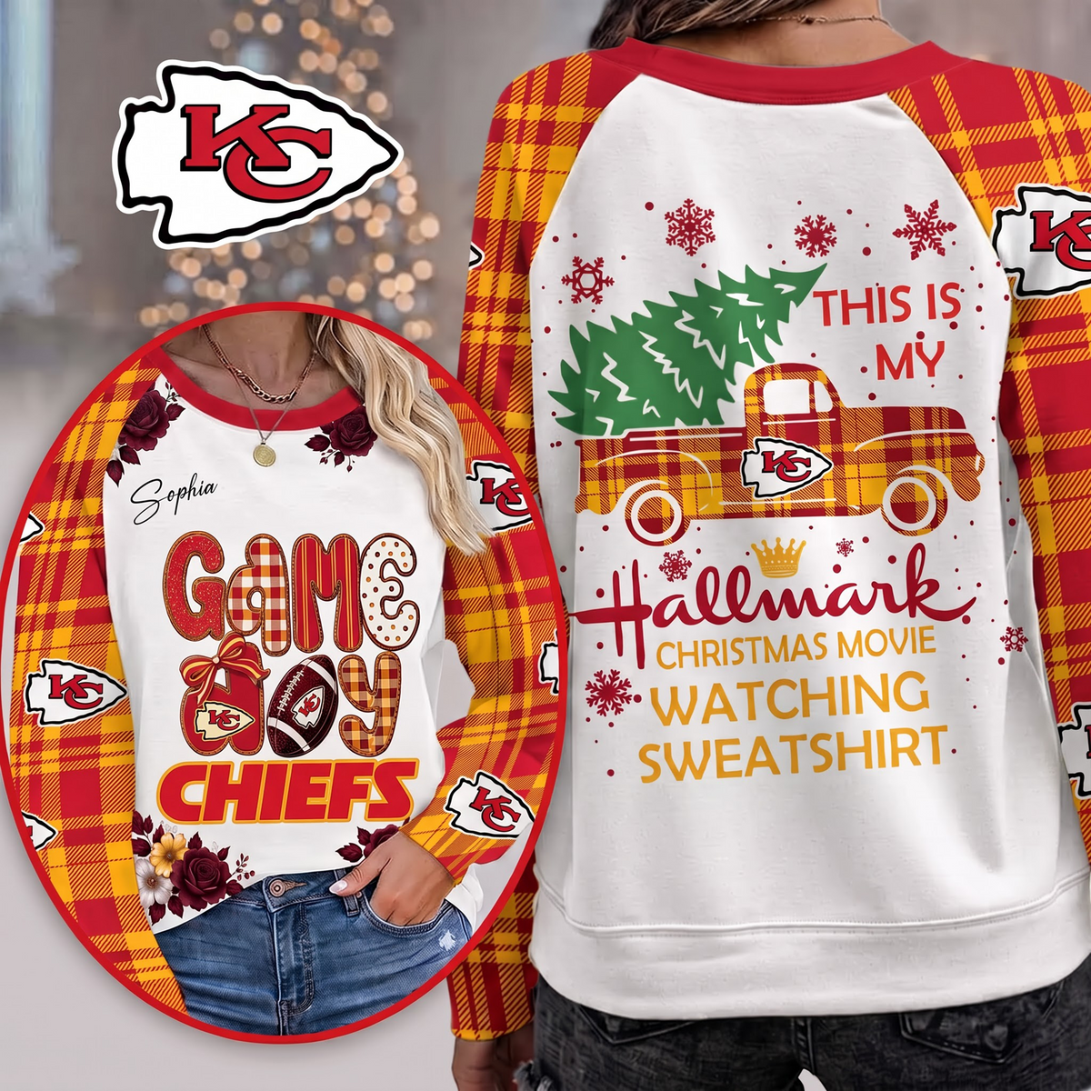 PREMIUM NFL x KCC EXCLUSIVE PERSONALIZED Cozy Round Neck Raglan Sleeve Sweatshirt