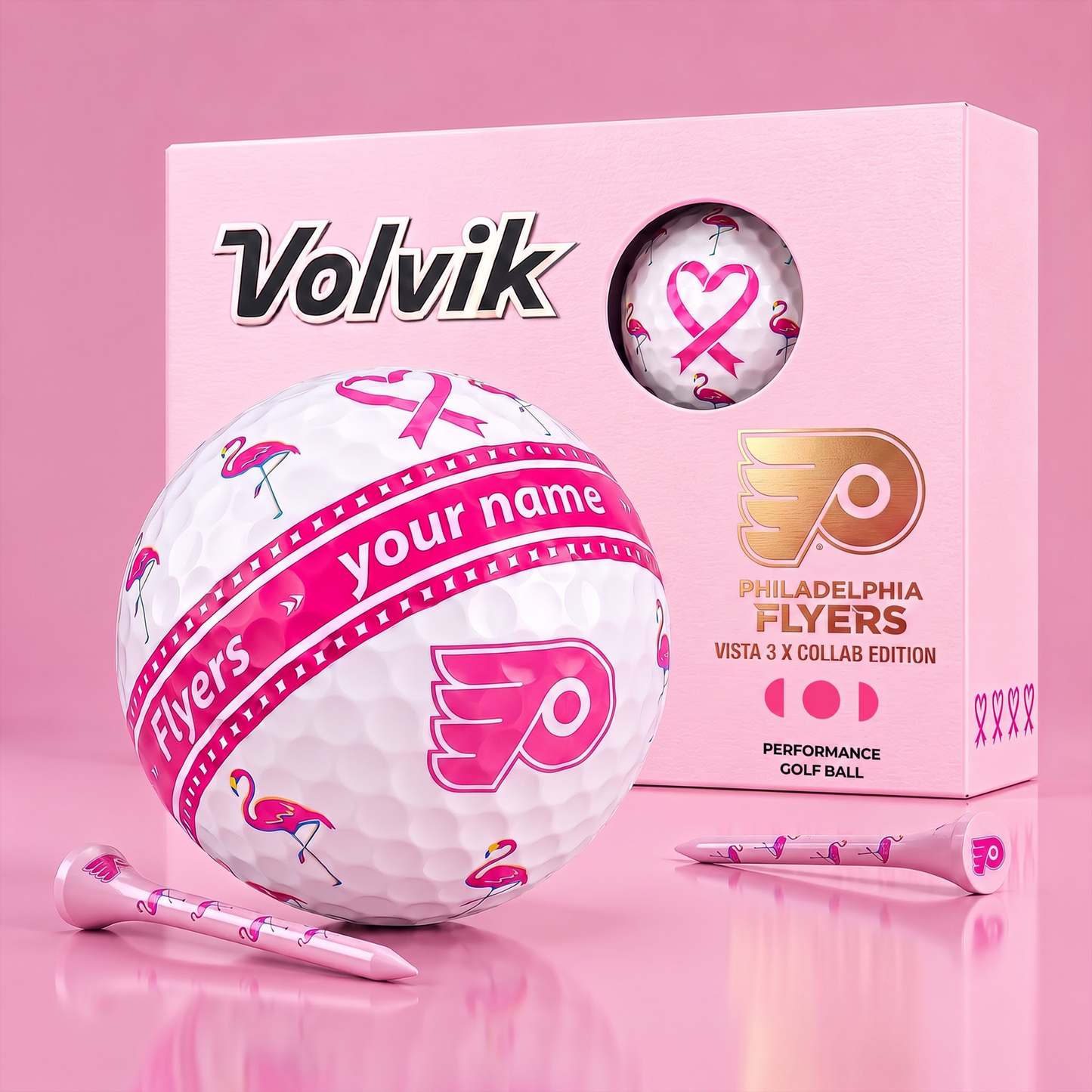 PREMIUM NHL X PF EXCLUSIVE PERSONALIZED VOLVIK BREAST CANCER GOLF BALL SET LIMITED EDTION
