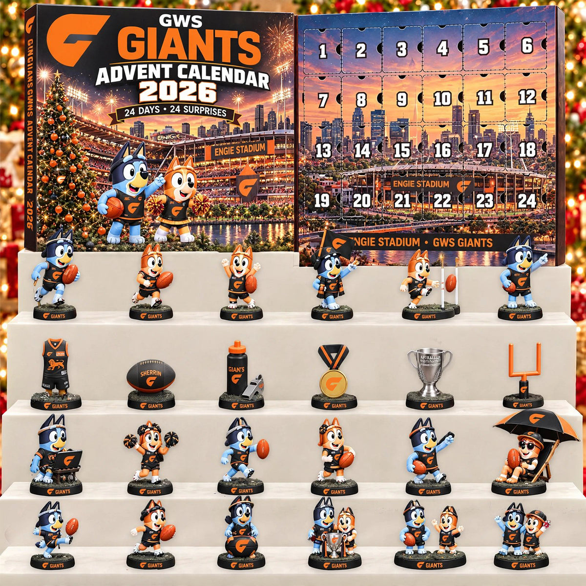 PREMIUM AFL X GWS EXCLUSIVE PERSONALIZED JOURNEY BLUEY & BINGO 24 Days Of FOOTY Advent Calendar Gift For Fan Limited Edition NDT NHM 031026