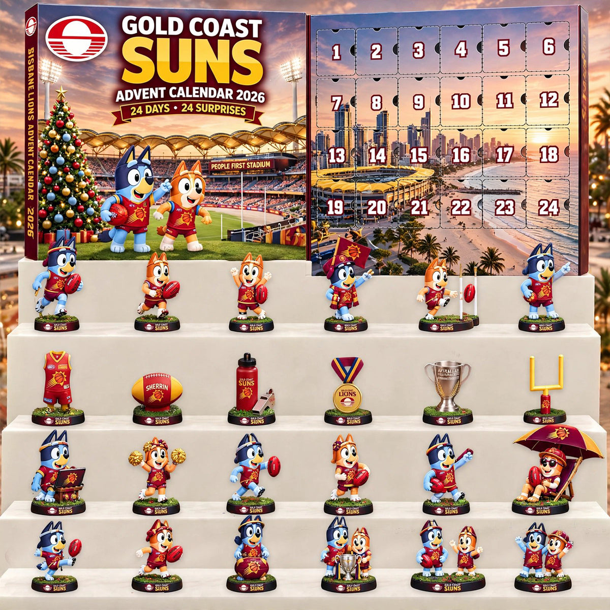 PREMIUM AFL X SUN EXCLUSIVE PERSONALIZED JOURNEY BLUEY & BINGO 24 Days Of FOOTY Advent Calendar Gift For Fan Limited Edition NDT NHM 031026