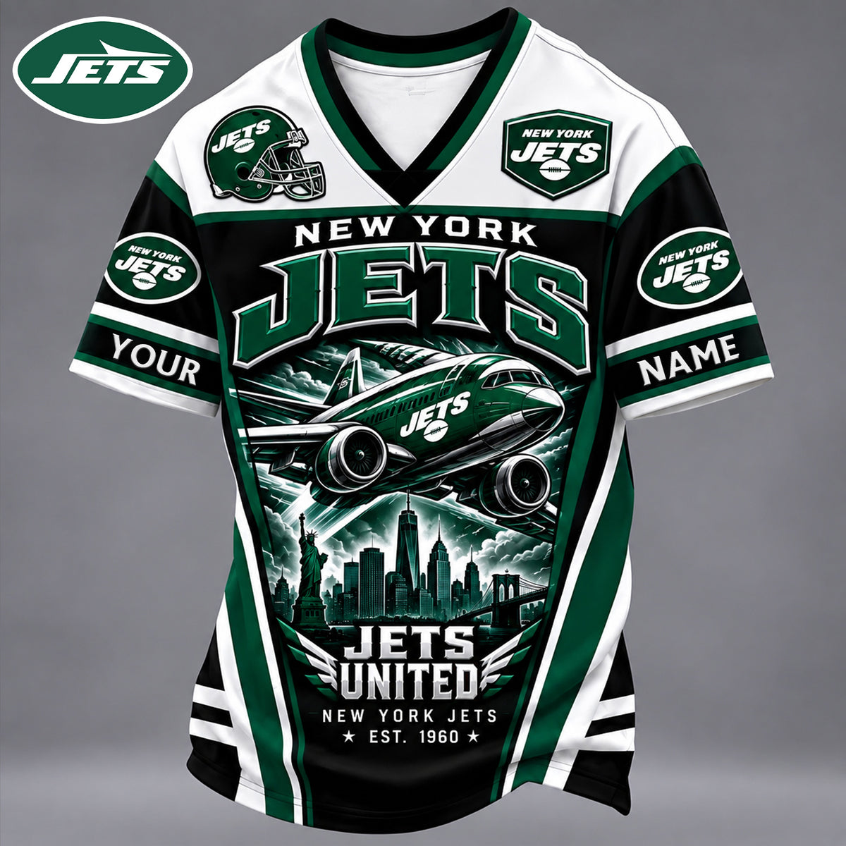 PREMIUM NFL X NYJ EXCLUSIVE PERSONALIZED V-NECK TSHIRT LIMITED EDITION