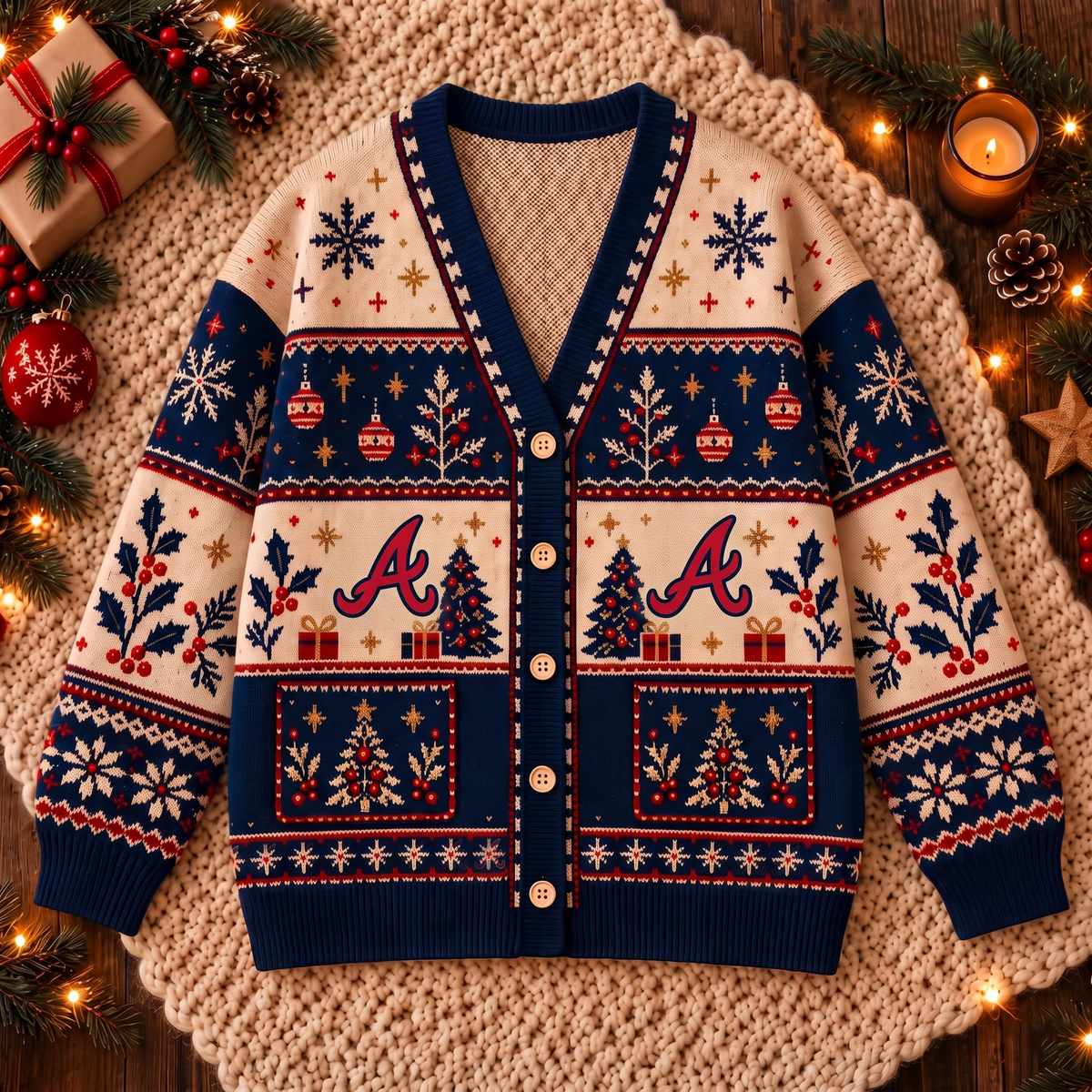 Premium Christmas MLB x ATL Knitted Cardigan