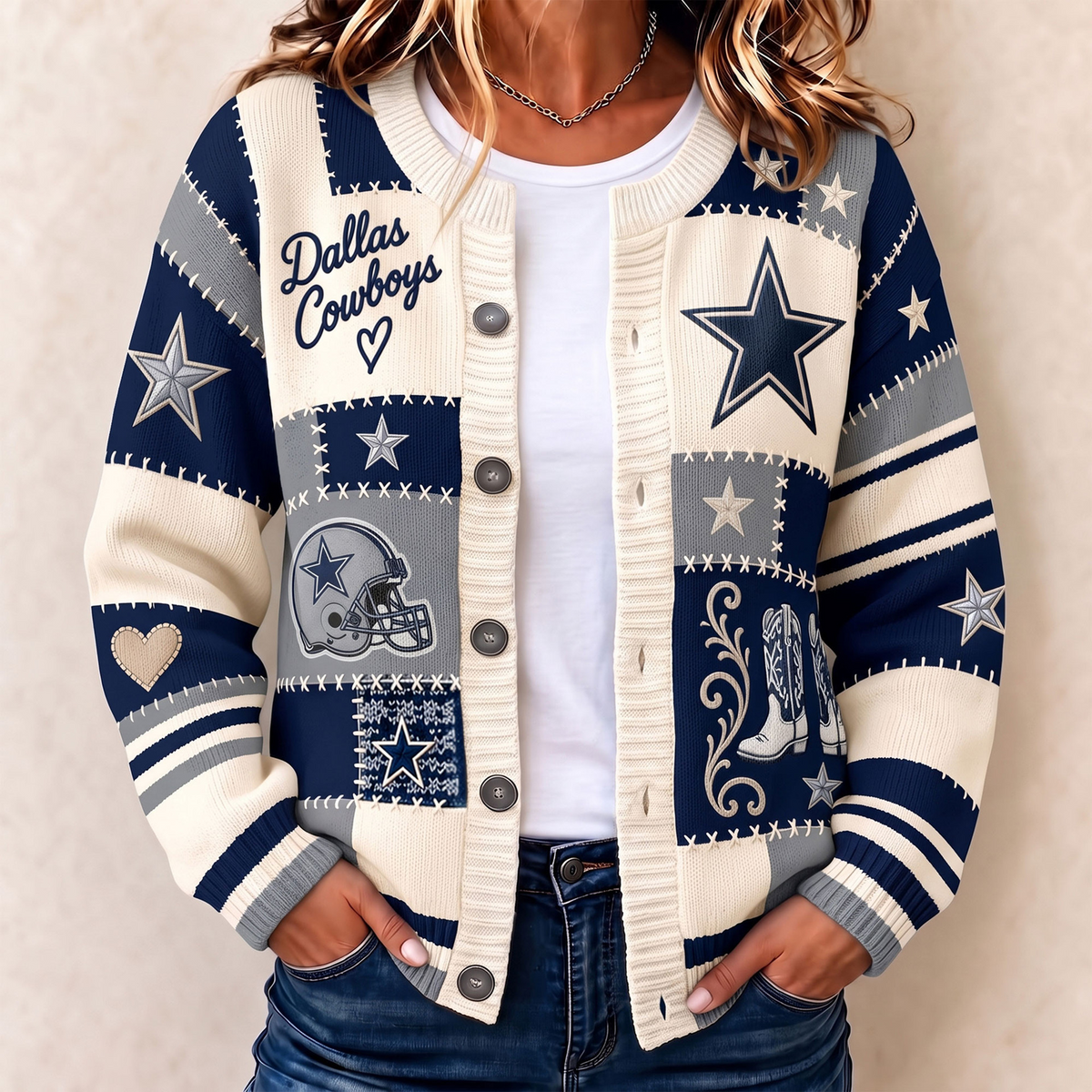 Premium DAL x NFL Patchwork Knit Varsity Cardigan