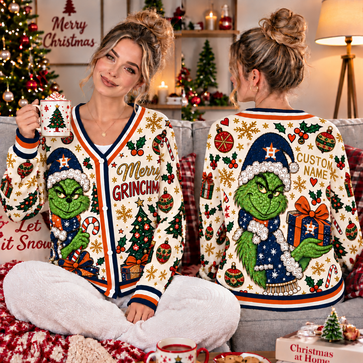 Premium MLB x HOU Grinch Cardigal Sweater
