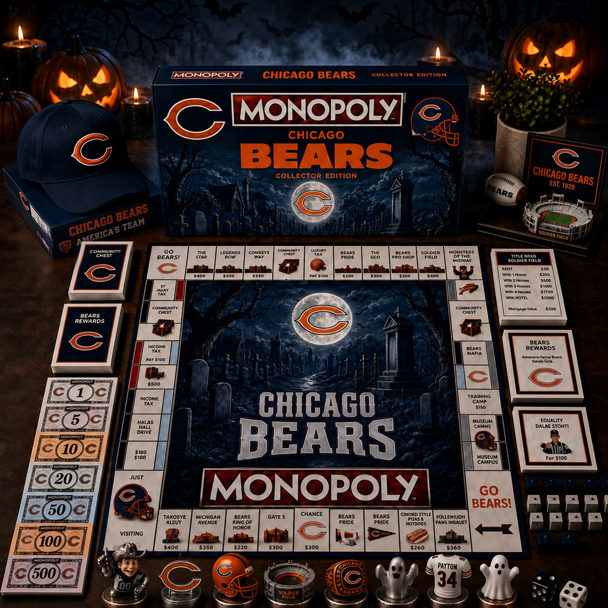 Premium NFL x CHI Halloween Theme Monopoly Collector Edition Board Game